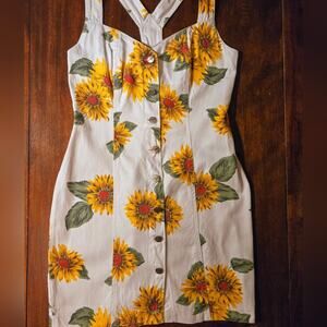 Vintage 90s Mini Sunflower Print Cotton Dress